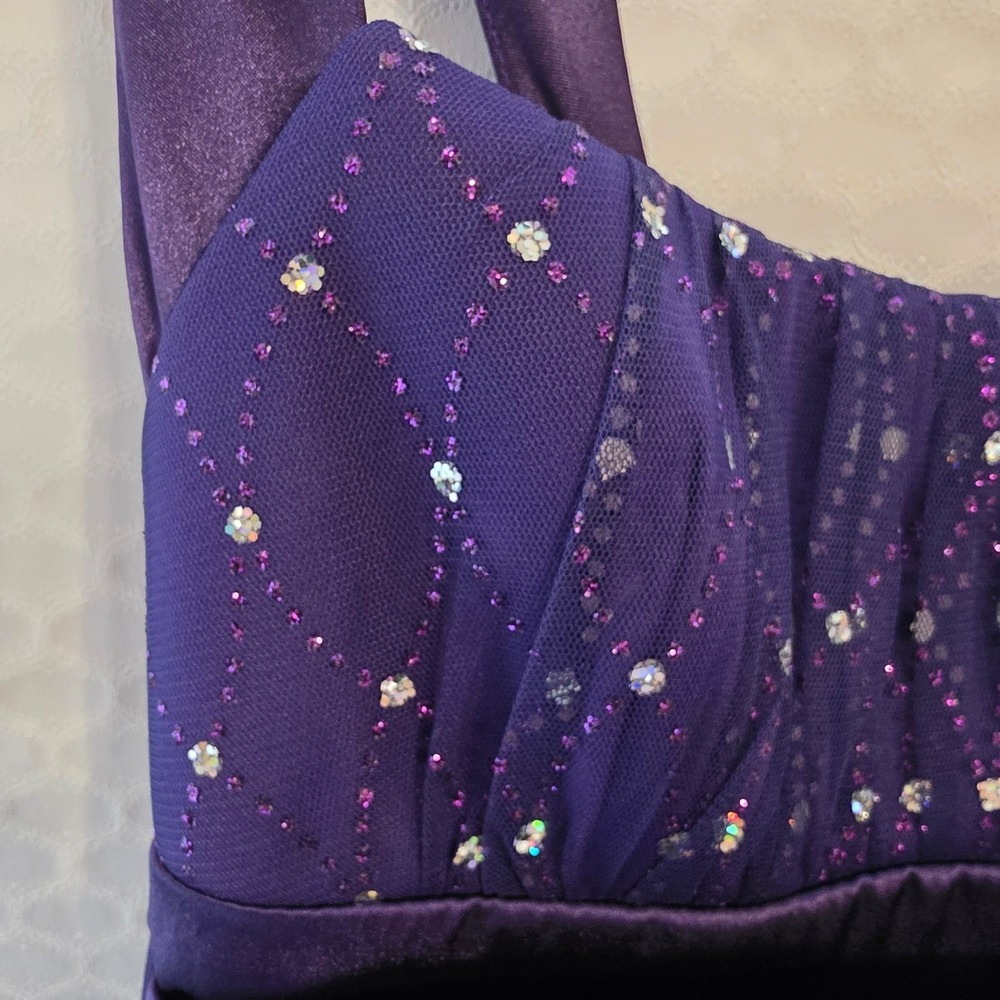 B. Darlin Purple Sequin Mesh Cocktail Dress Party Bow Size 7/8 Homecoming - Picture 2 of 11